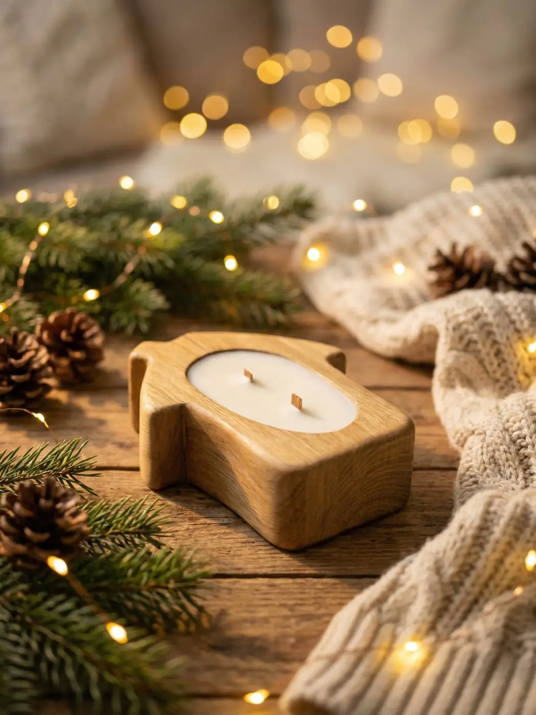 Rankų darbo medinė žvakė namelio formos Rankų darbo medinė žvakė namelio formos