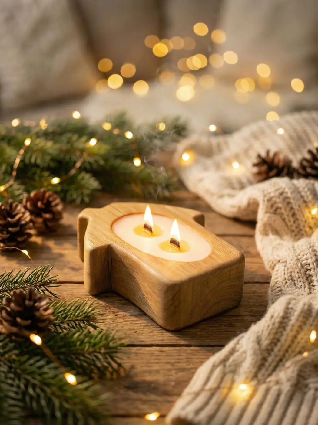 Rankų darbo medinė žvakė namelio formos Rankų darbo medinė žvakė namelio formos